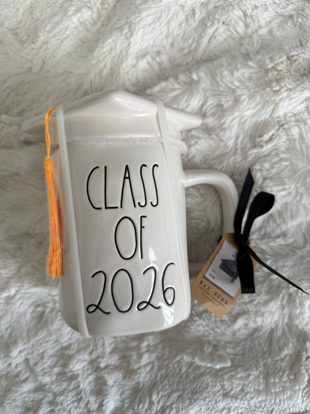 Class of 2026 White Ceramic cookie jar/ mug with Orange Tassel